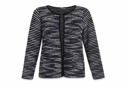 Front view of Atmosphere women’s blue striped cardigan jumper, size S