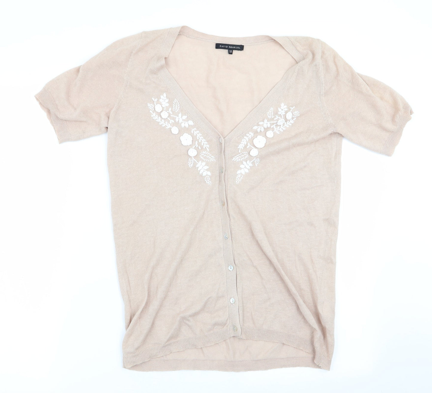 David Emanuel Womens Beige Floral  Cardigan Jumper Size 10
