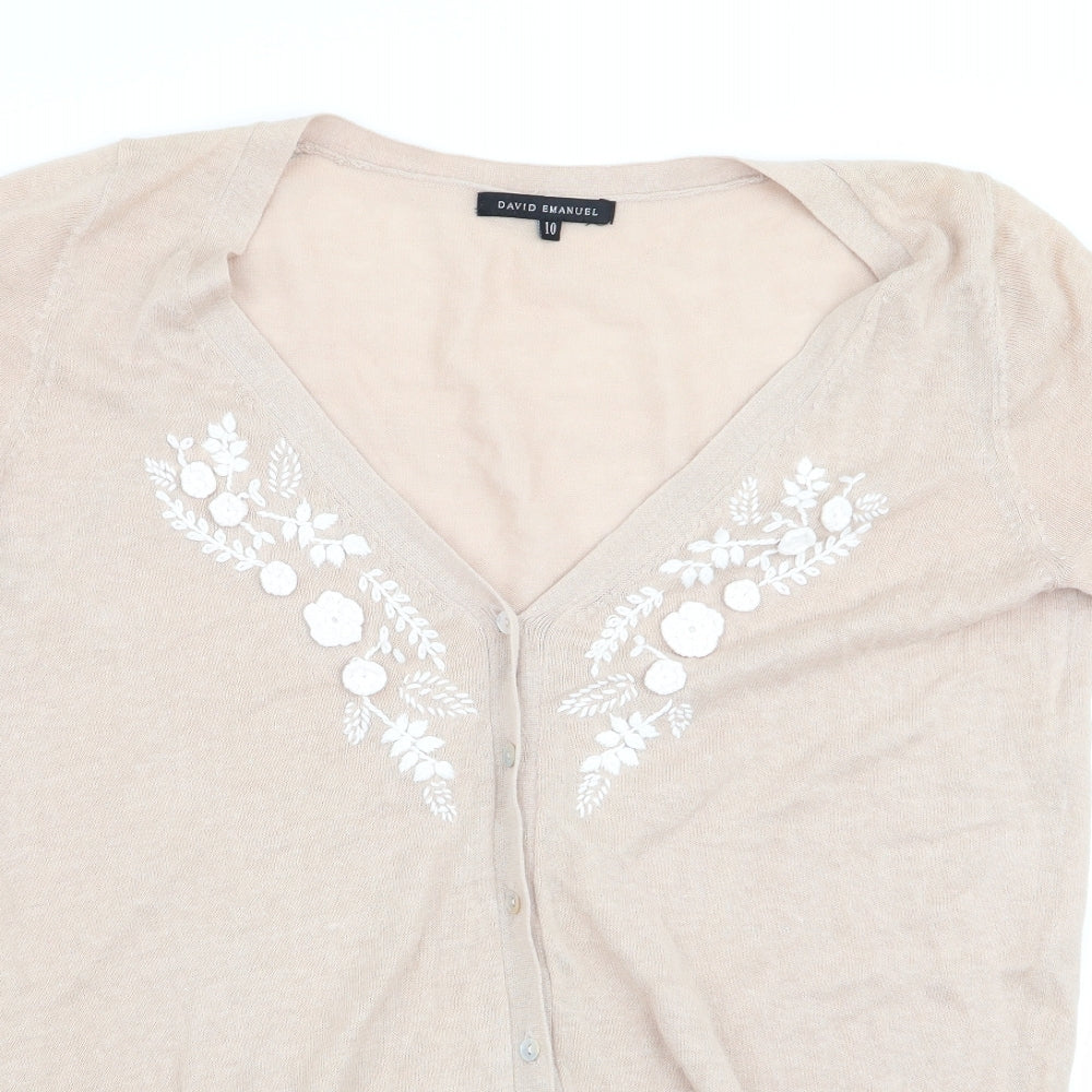 David Emanuel Womens Beige Floral  Cardigan Jumper Size 10