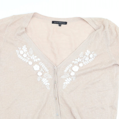 David Emanuel Womens Beige Floral  Cardigan Jumper Size 10