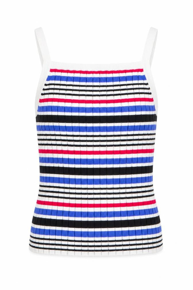 Front view of Divided women’s blue striped vest jumper, size UK 6