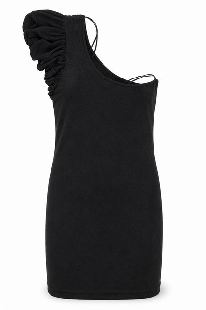 Front view of Oasis women’s black jumper dress, size UK 10, - subtle glitter effect