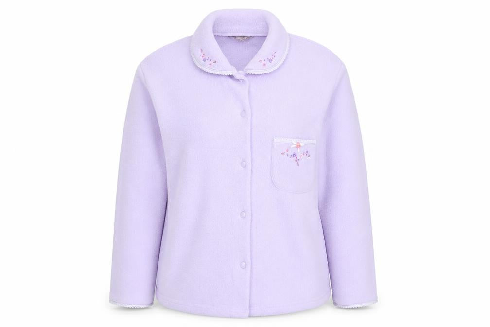 Front view of Debenhams women’s purple cardigan jumper, size UK 12