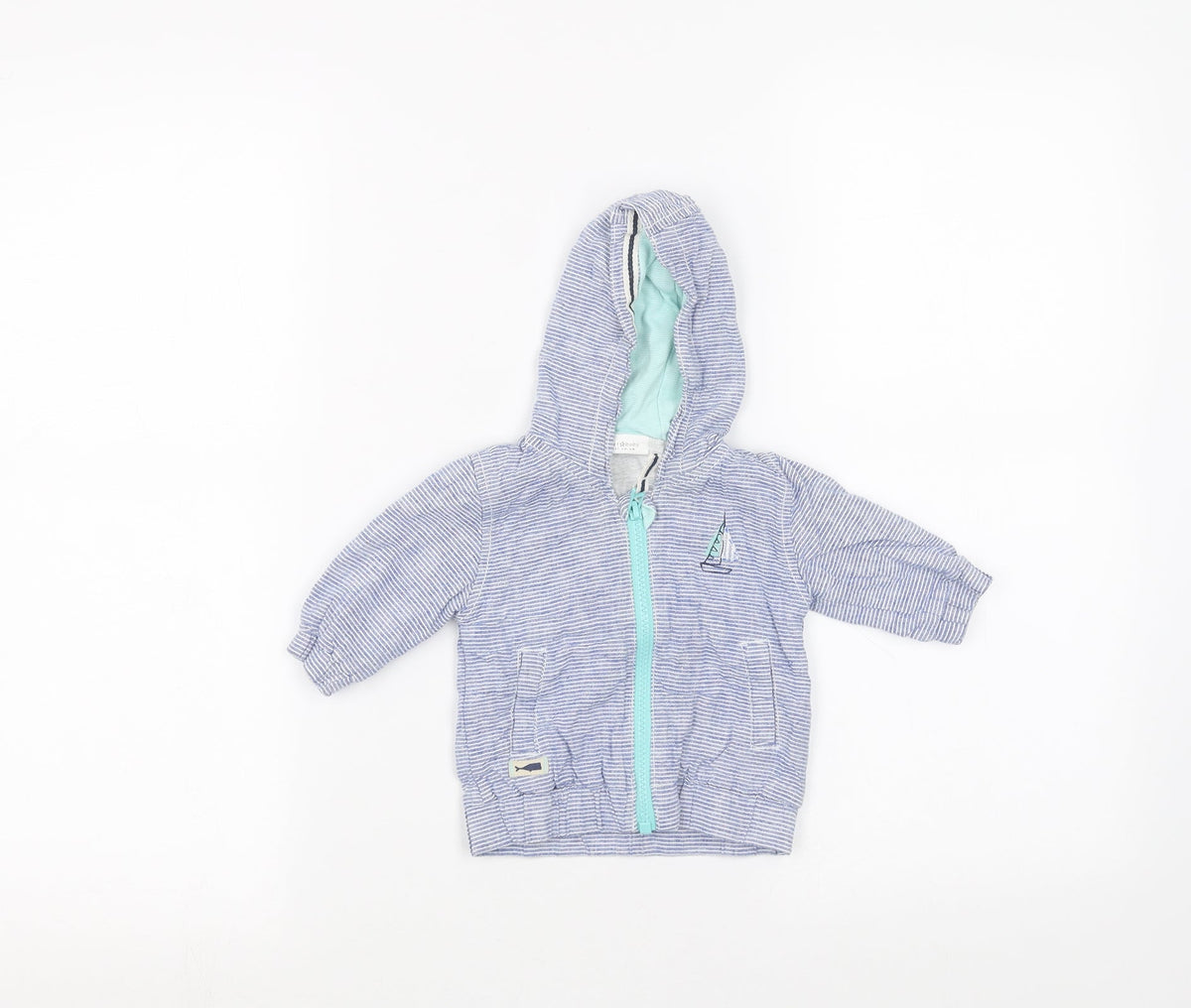 Next Baby Blue Striped  Parka Coat Size 0-3 Months