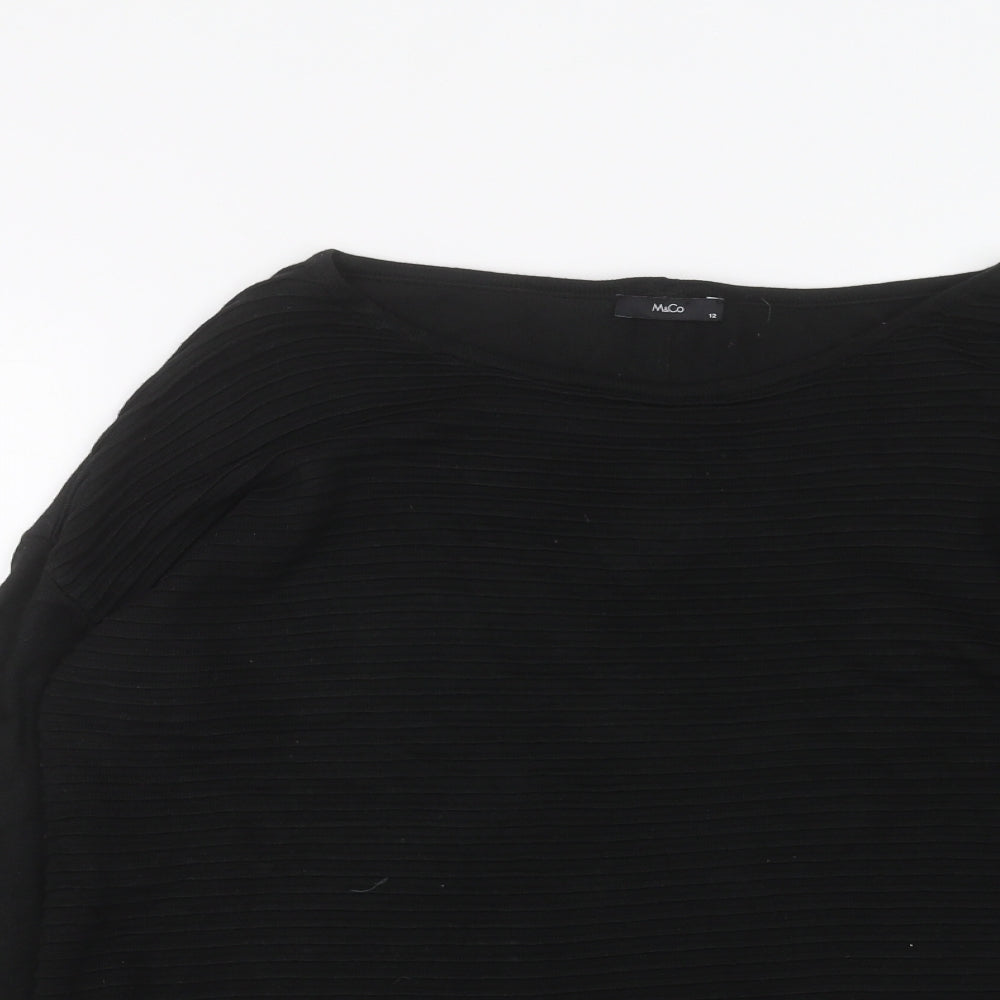 Womens UK Size 12 M&Co Black Basic T-Shirt