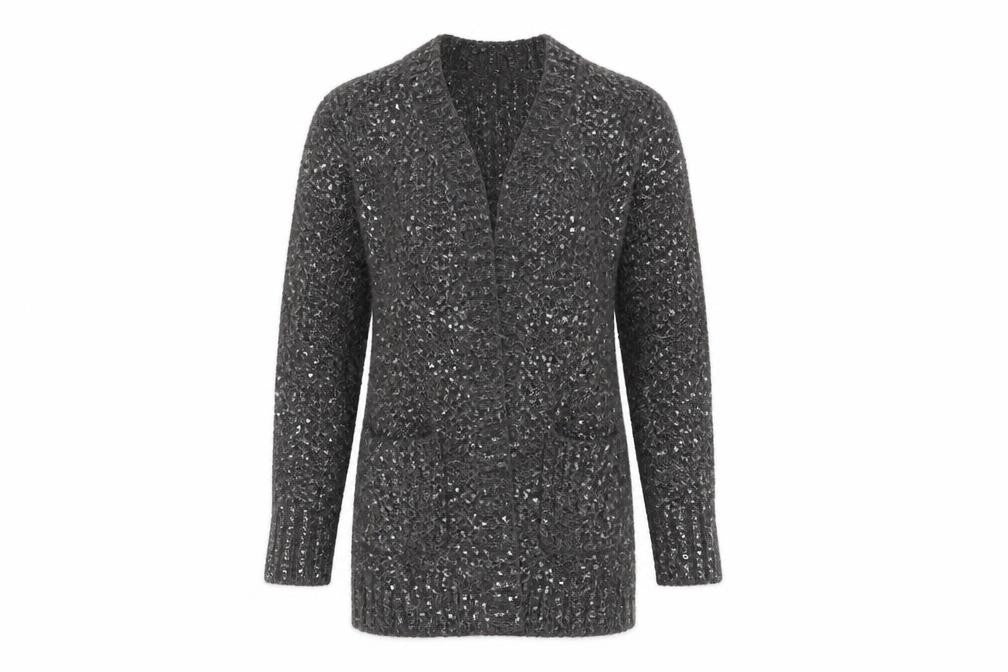 Front view of Marks & Spencer women’s black cardigan jumper, size UK 10