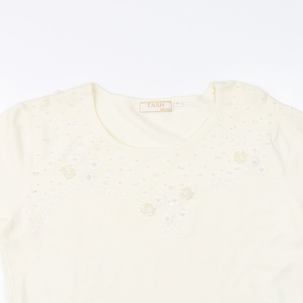 TASH Womens White   Basic T-Shirt Size XL