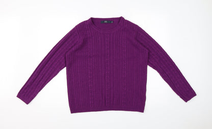 ISLE Womens Purple Striped  Pullover Sweatshirt Size 12