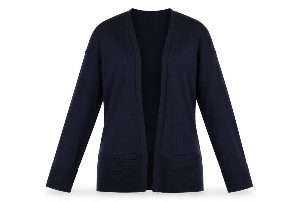 Front view of Dorothy Perkins women’s blue cardigan jumper, size UK 8