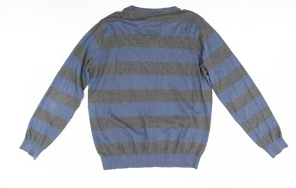 Trait Mens Blue Striped  Henley Jumper Size XL