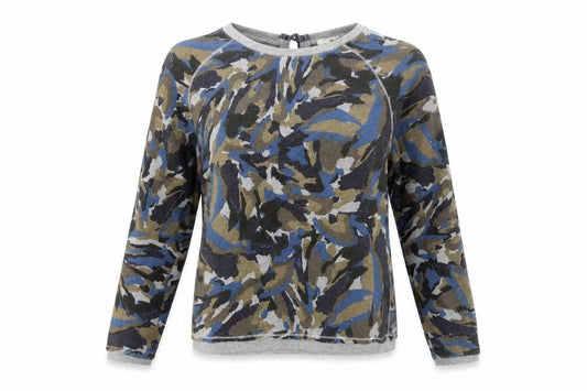 Front view of YERSE women’s grey camouflage jumper, size L