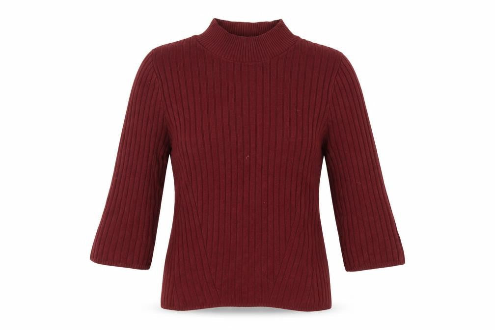 Front view of Debenhams women’s red jumper, size UK 10