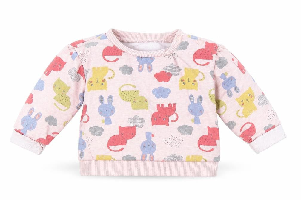 Front view of Nutmeg girls’ pink jumper, size 3-6, months