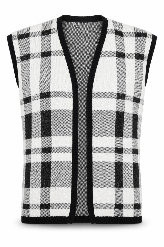 Front view of South women’s grey plaid vest jumper, size UK 8
