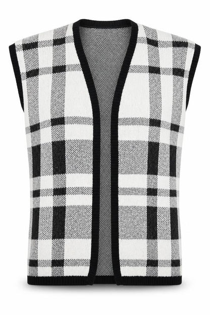 Front view of South women’s grey plaid vest jumper, size UK 8
