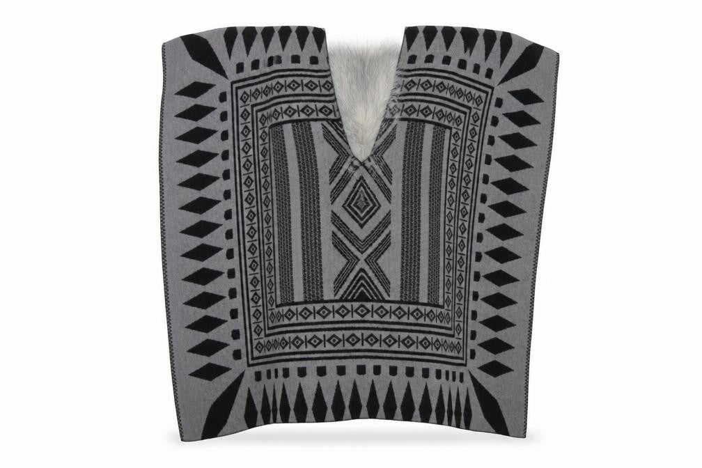 Front view of River Island women’s grey geometric cape jumper, size M