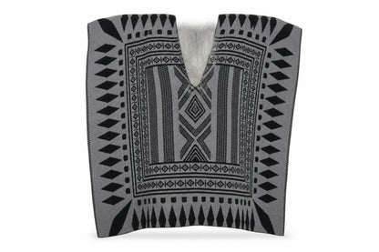 Front view of River Island women’s grey geometric cape jumper, size M