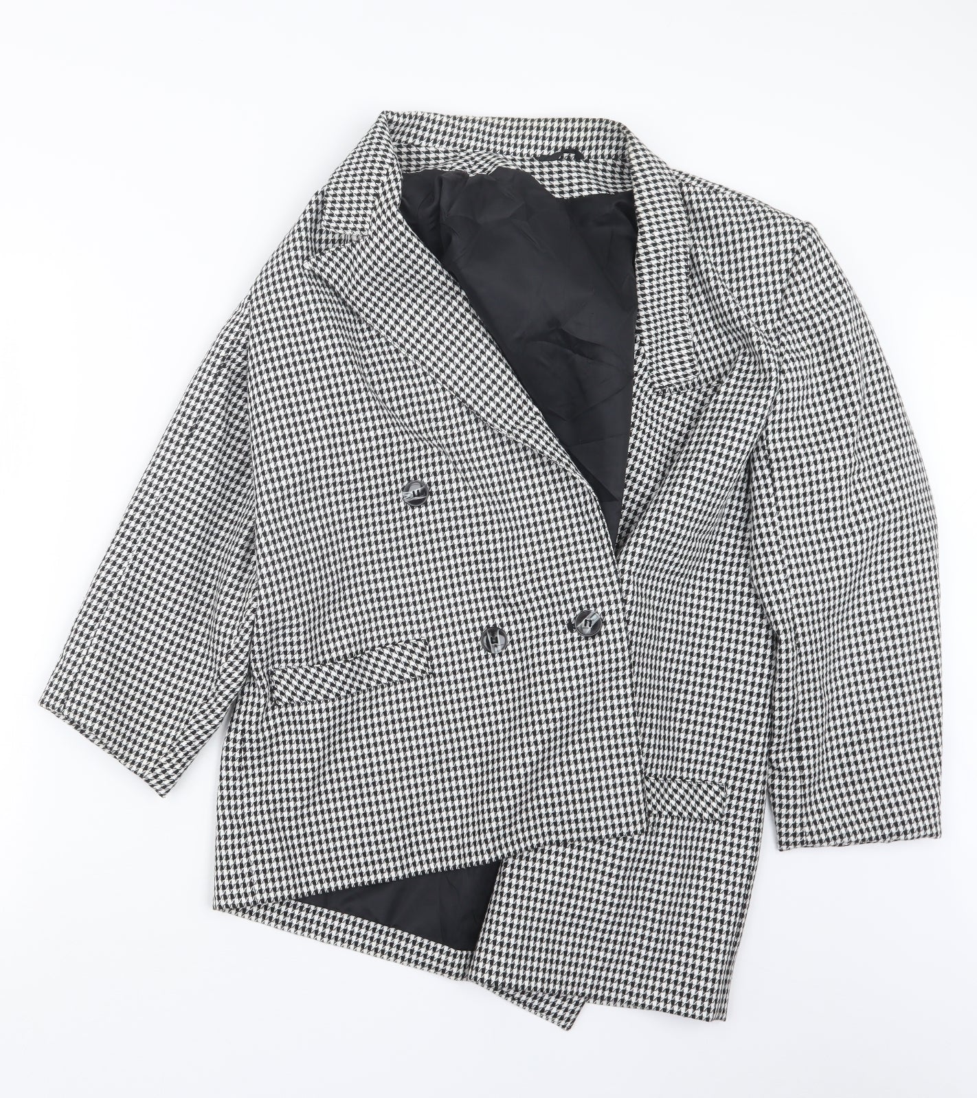 C&A Womens Black Houndstooth  Jacket Coat Size 14