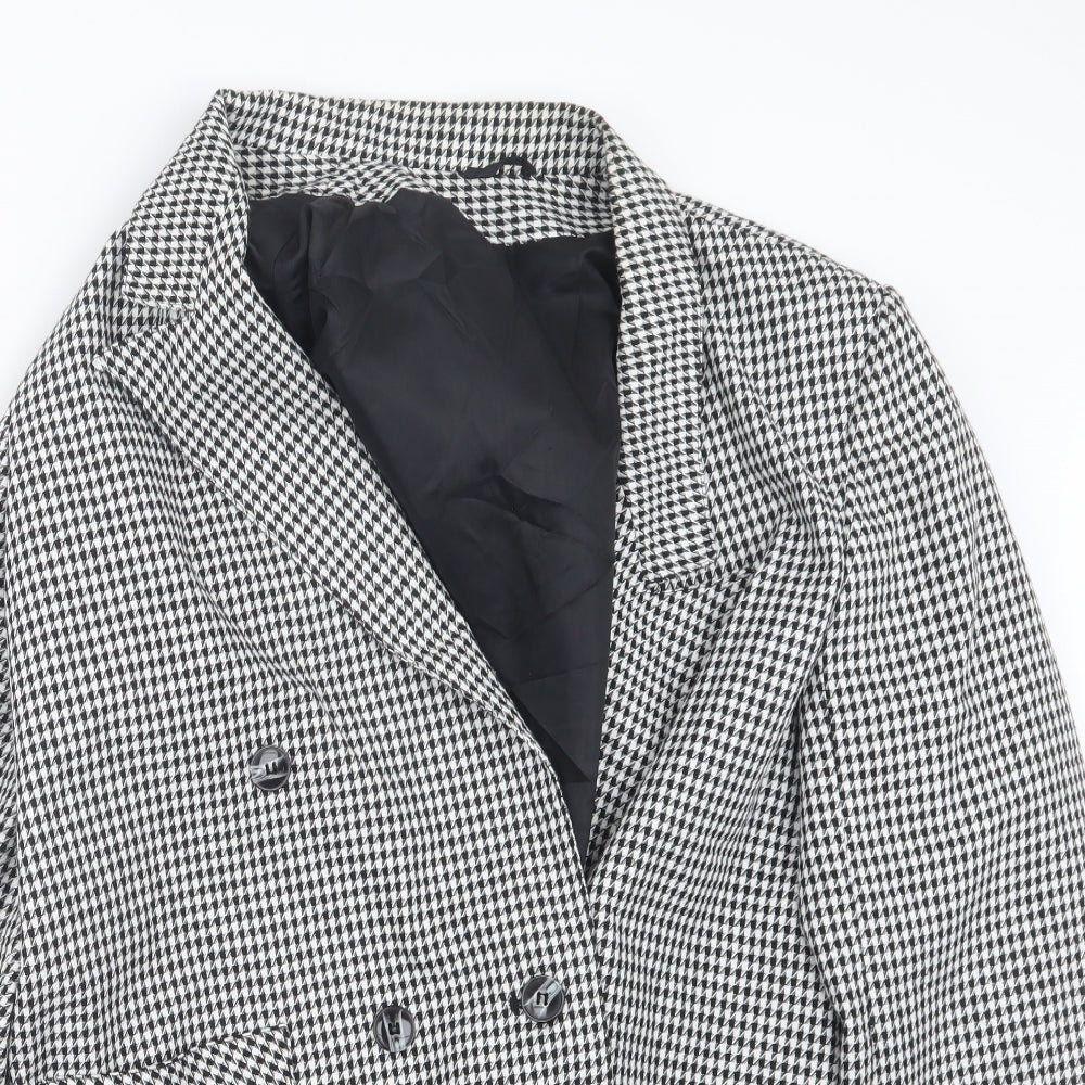 C&A Womens Black Houndstooth  Jacket Coat Size 14