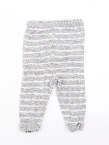 bonjour bebe Boys Grey Striped Knit Capri Trousers Size 0-3 Months