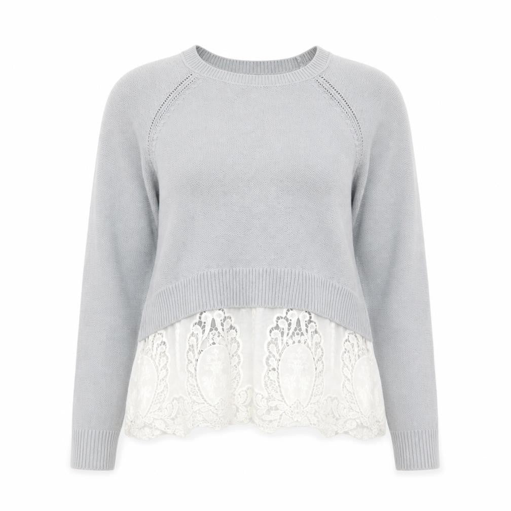 Front view of American Eagle Outfitters women’s grey knit jumper, size S