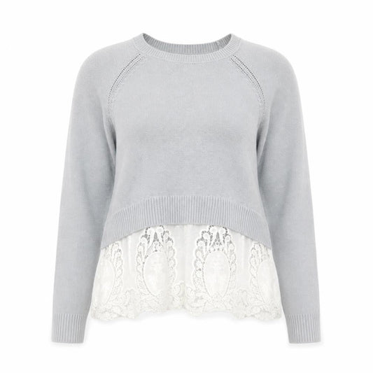 Front view of American Eagle Outfitters women’s grey knit jumper, size S