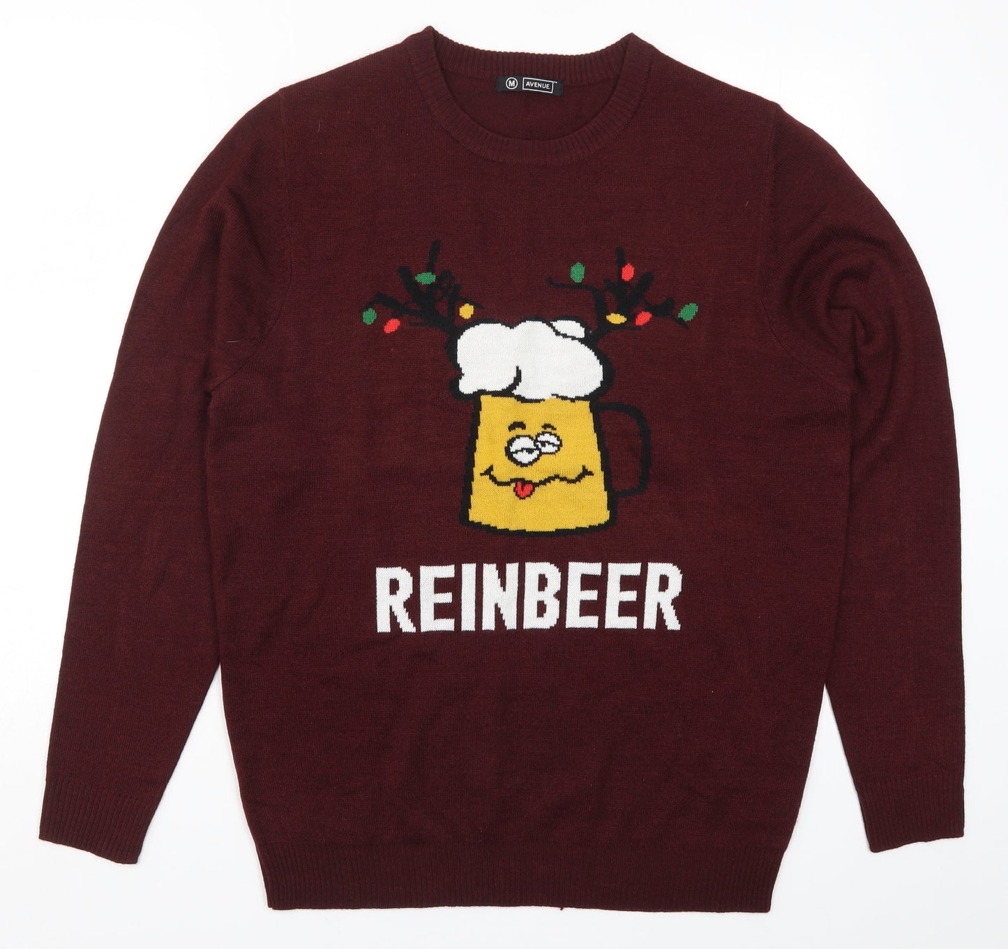 Avenue Mens Red  Knit Pullover Jumper Size M  - Reinbeer