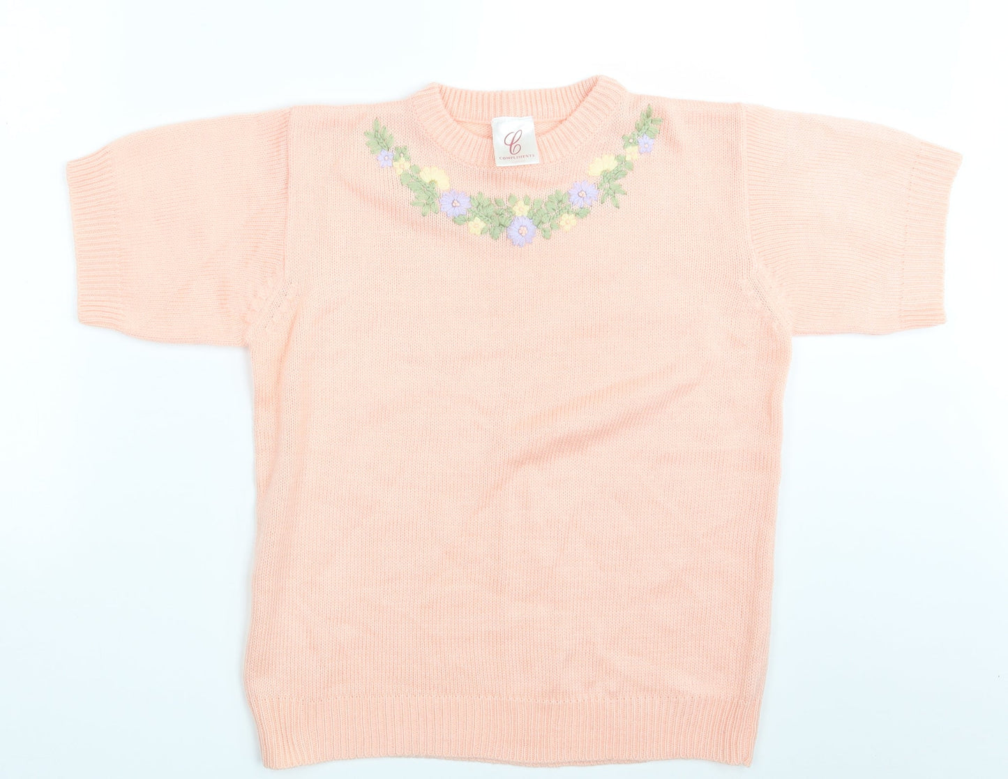 Compliments  Womens Pink Floral Knit Pullover Jumper Size 12