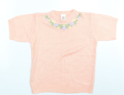 Compliments  Womens Pink Floral Knit Pullover Jumper Size 12