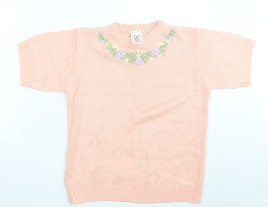 Compliments  Womens Pink Floral Knit Pullover Jumper Size 12