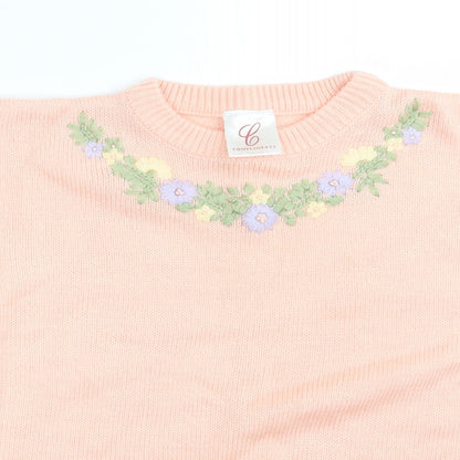 Compliments  Womens Pink Floral Knit Pullover Jumper Size 12