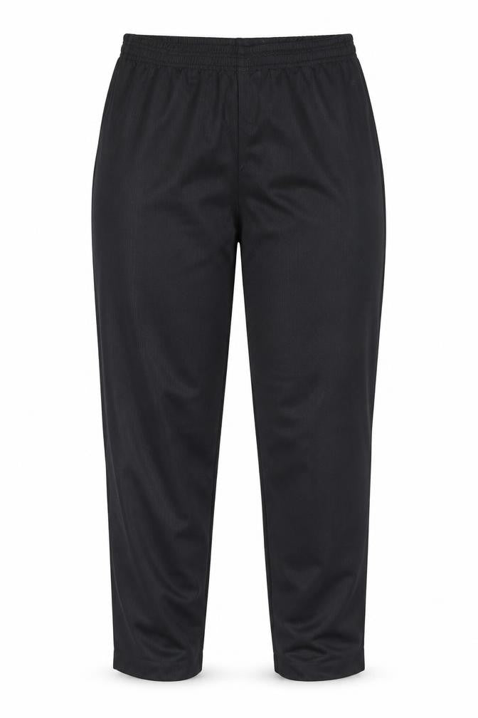 Front view of Preworn women’s black trousers, size UK 16, 28-inch leg
