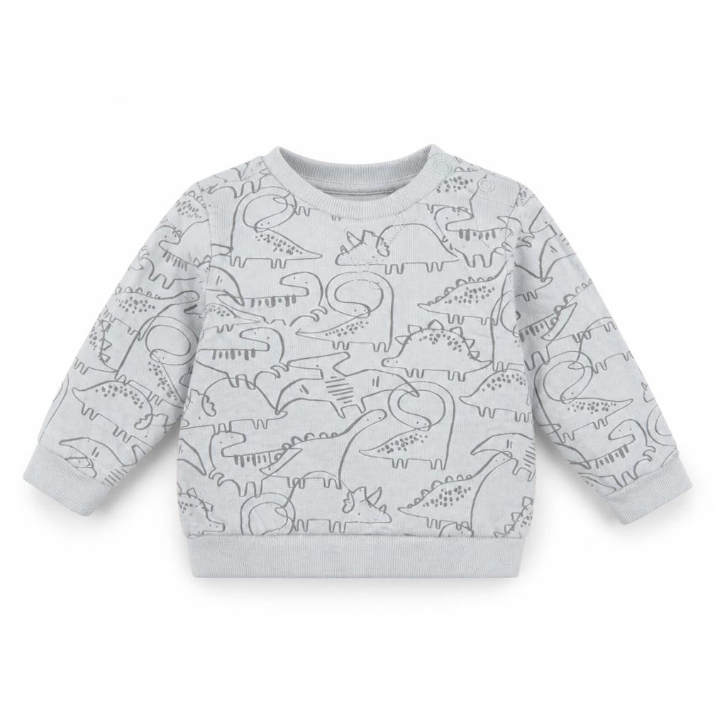 Front view of Tu Baby Grey Animal Print jumper, size 6-9, Months - Dinosaur