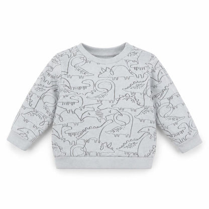 Front view of Tu Baby Grey Animal Print jumper, size 6-9, Months - Dinosaur