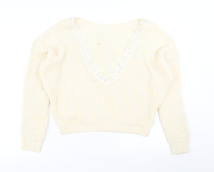 Womens UK Size M Boohoo White Pullover Jumper