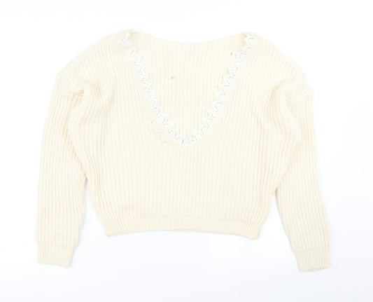 Boohoo Womens White  Knit Pullover Jumper Size M