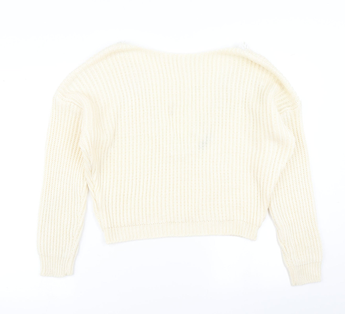 Womens UK Size M Boohoo White Pullover Jumper