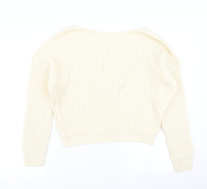 Womens UK Size M Boohoo White Pullover Jumper