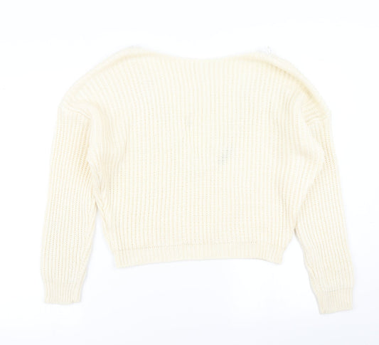 Boohoo Womens White  Knit Pullover Jumper Size M