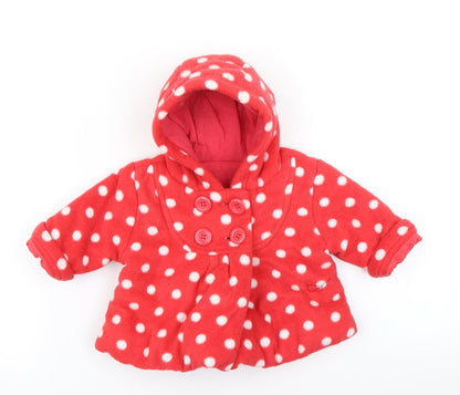George Girls Red Polka Dot  Overcoat Coat Size 0-3 Months