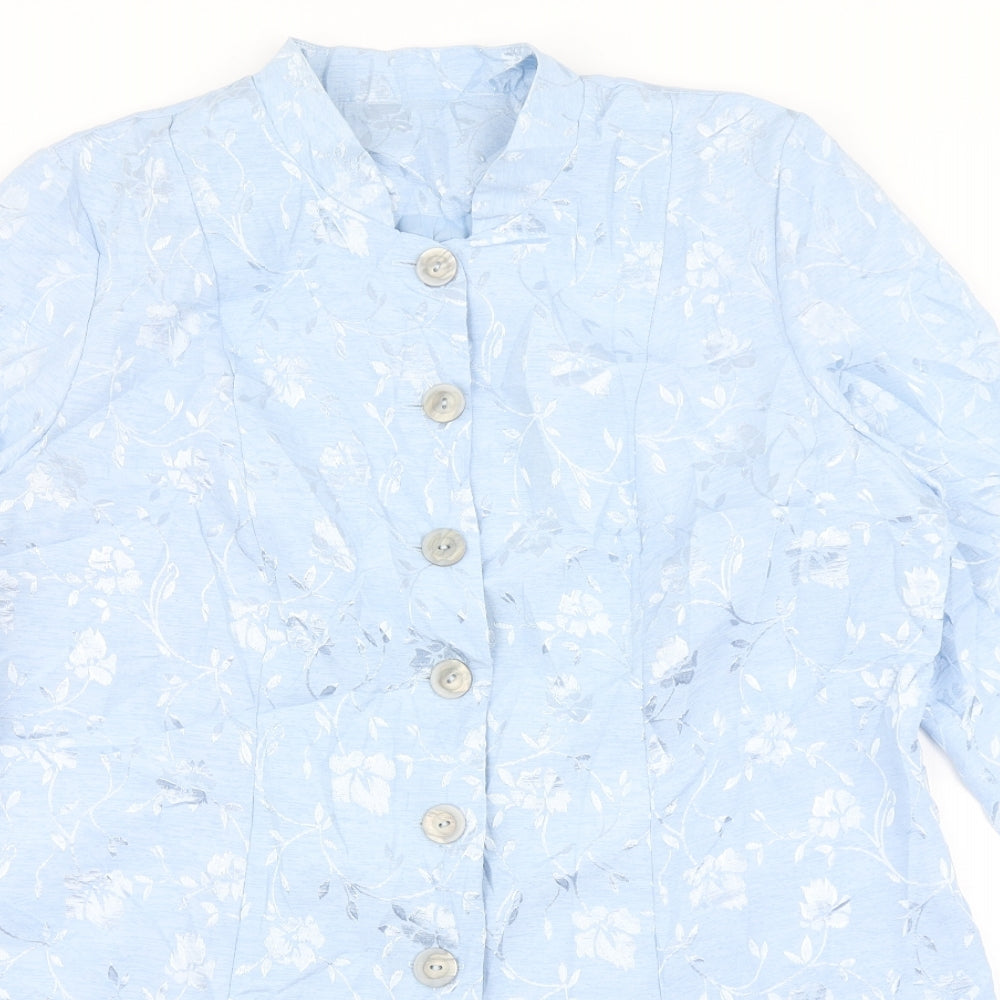 essence Womens Blue Floral  Jacket Blazer Size 16