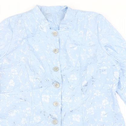 essence Womens Blue Floral  Jacket Blazer Size 16