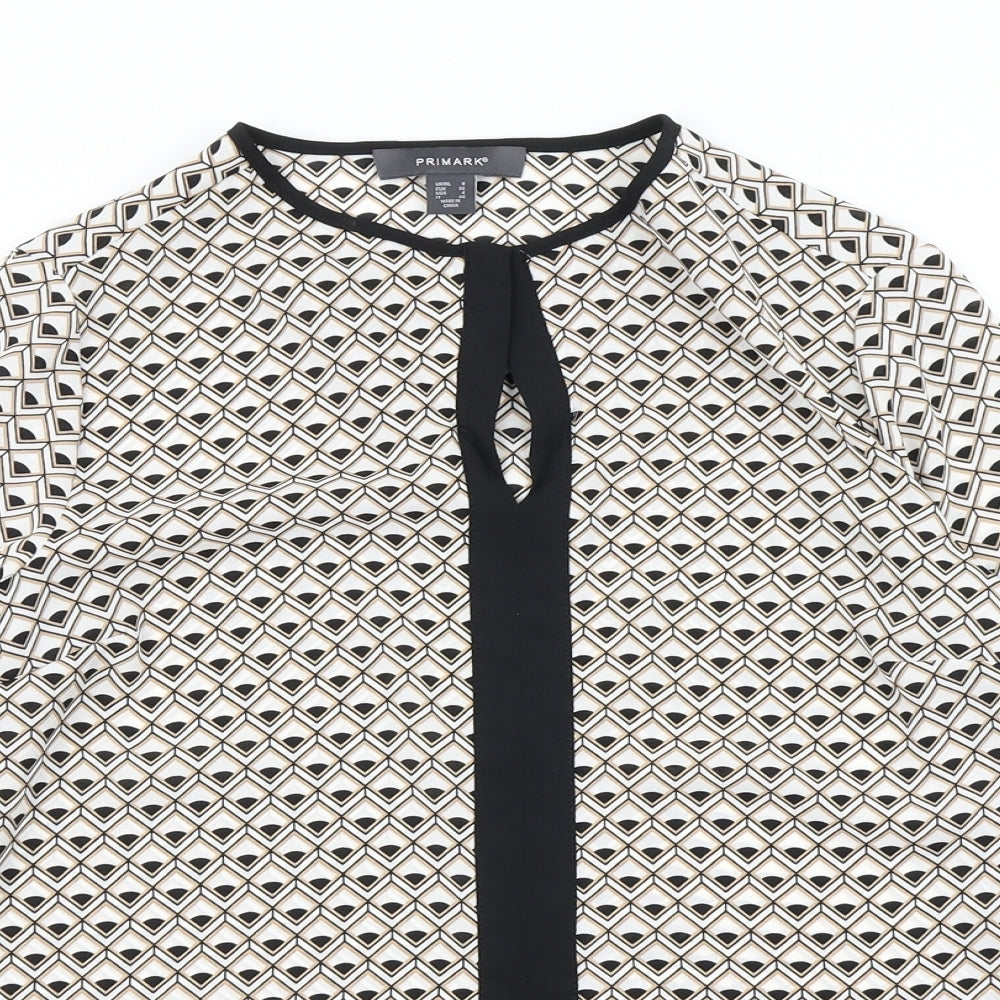 Primark Womens White Argyle/Diamond  Basic Blouse Size 8