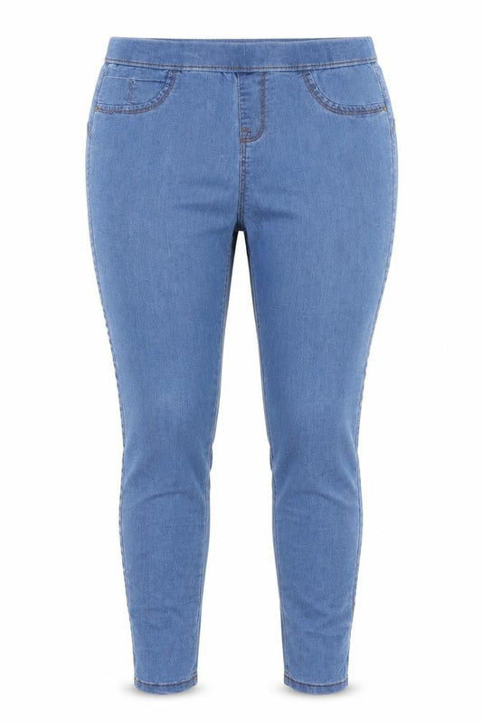 Front view of Denim Co women’s blue denim jegging jeans, size UK 10, 27-inch leg