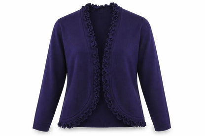 Front view of Keeno women’s blue knit cardigan jumper, size M