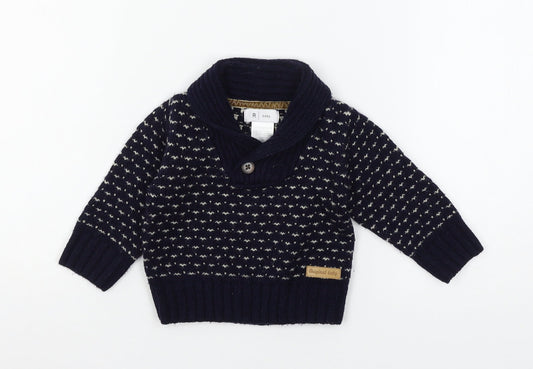 La Redoute Boys Blue  Knit Pullover Jumper Size 3-6 Months