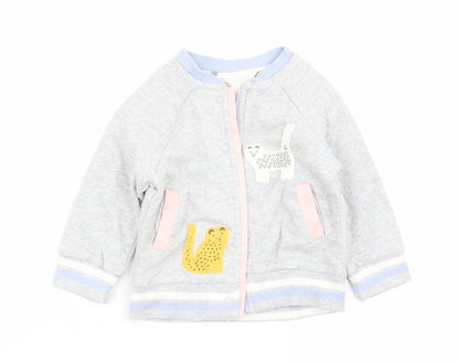 Mini Club Girls Grey Animal Print  Pullover Jumper Size 3-6 Months  - button up