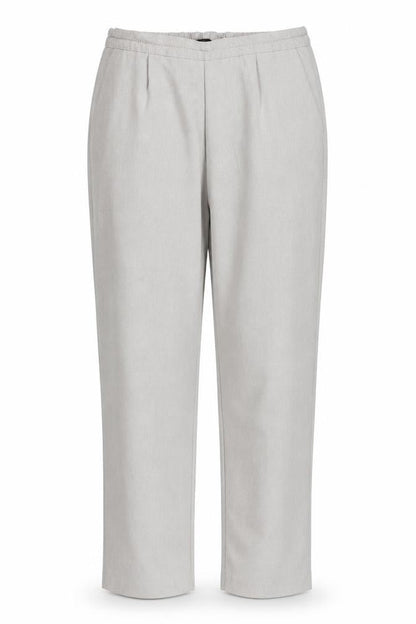 Front view of Bonmarché women’s beige trousers, size UK 10, 28-inch leg - stretch waistband