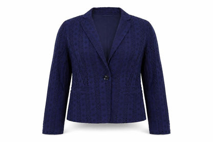 Front view of Marks & Spencer women’s blue floral jacket suit, size UK 12