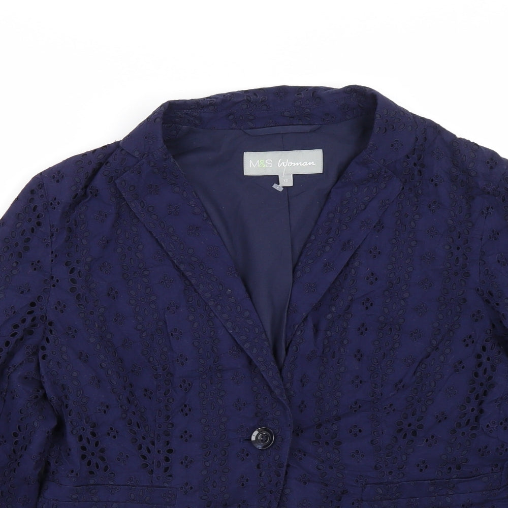 M&S Womens Blue Floral  Jacket Suit Size 12